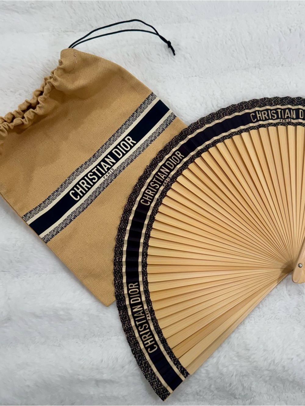 Christian Dior DIORIVIERA Folding Fan with Dior Fabric Pouch Limited